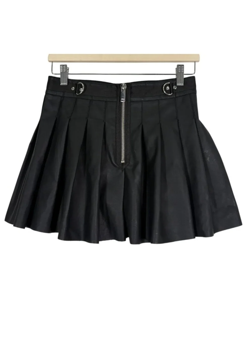 Current Mood Dolls Kill Faux Leather PLeated Mini Skirt in Black Size Small